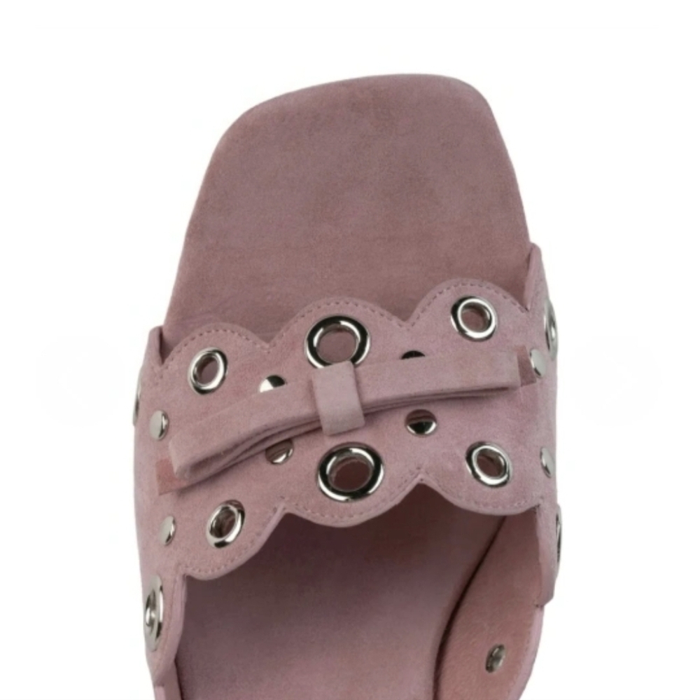 Jeffrey Campbell Pink Sculpted Heel Sandals With Eylets And Ribon - Picture 5 of 9